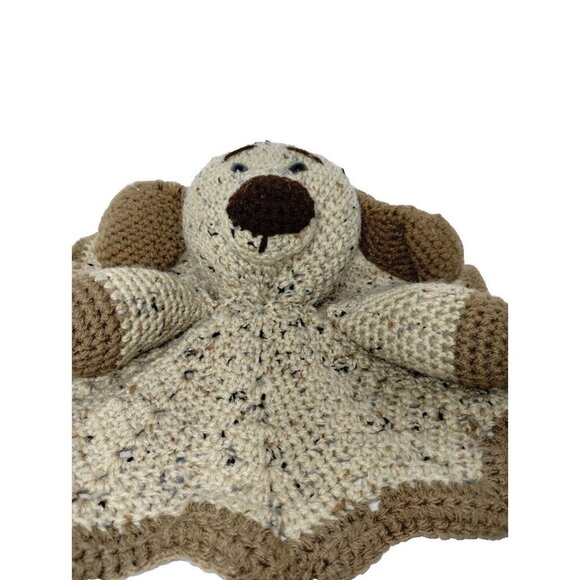 Puppy Lovey Handmade Crochet Tan and Brown  Puppy Security Blanket  15" Wide - Picture 4 of 10